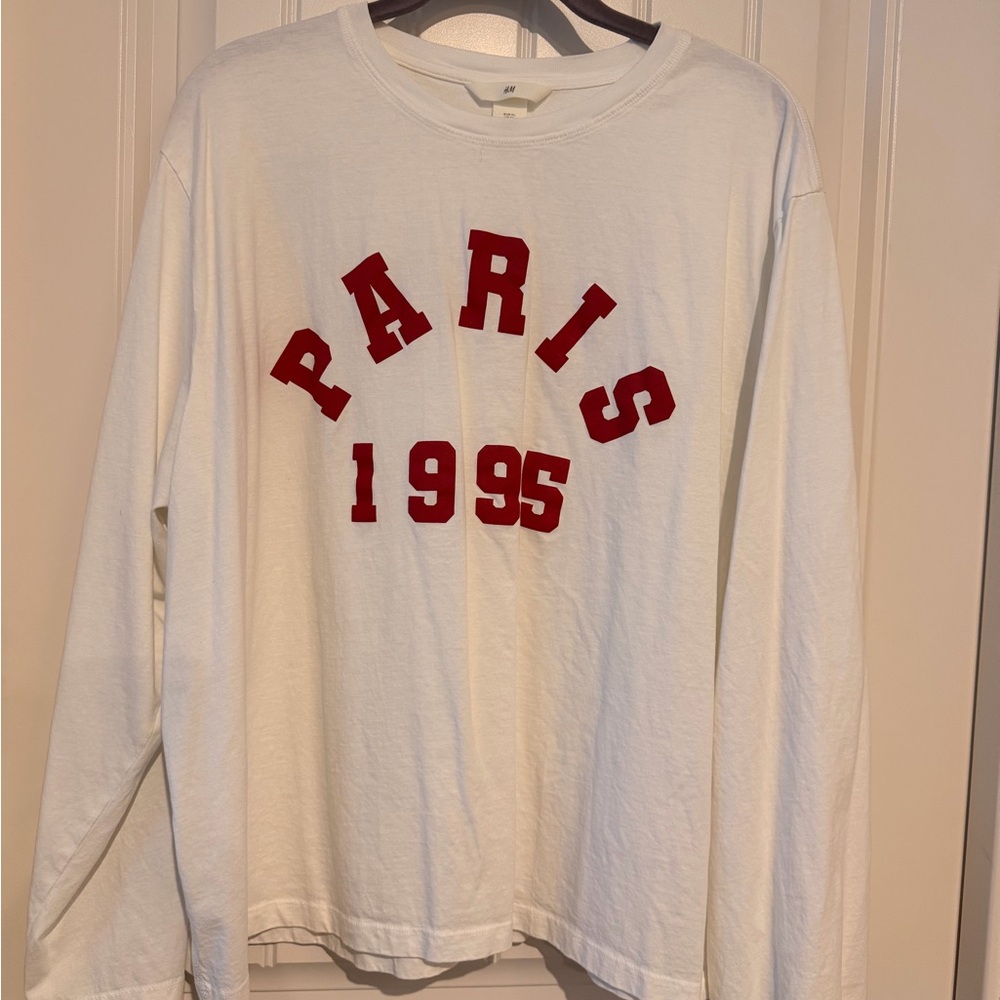 H&M Cream Long Sleeve Tee with Red Print